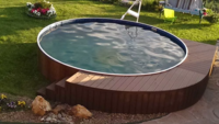 Круглый бассейн, заглубленный 5,0*1,25м., металлический каркас с плотным вкладышем 900мкр + скиммер и форсунка